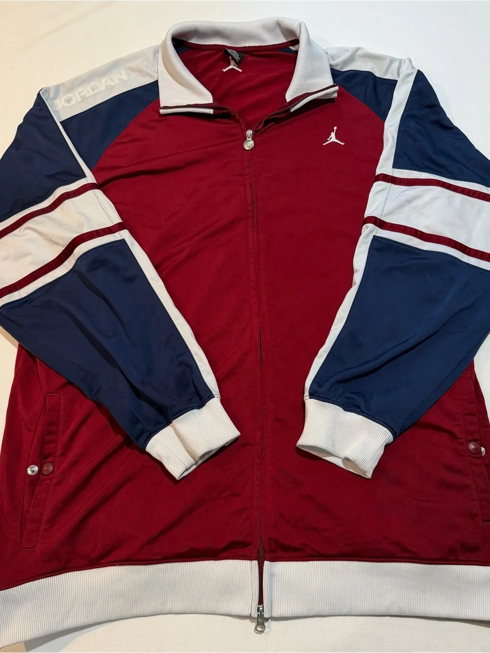 Vintage Jordan Embroidered Track Jacket Mens 3XL Burgundy Navy Blue White Y2K⁠